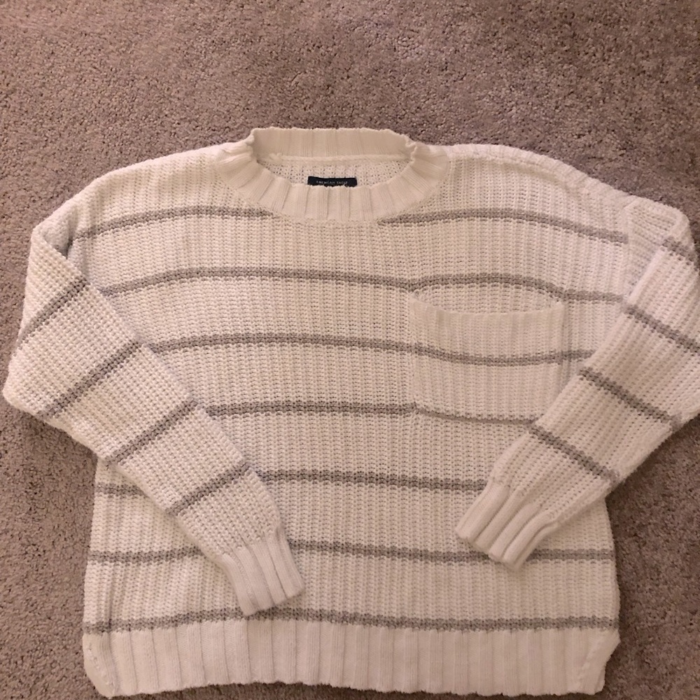 American Eagle Sweater White w/Gray Stripe Medium